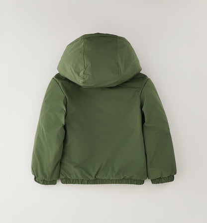 Giubbotto Reversibile Verde Bambino Foderato con Cappuccio e Bottoni a Pressione