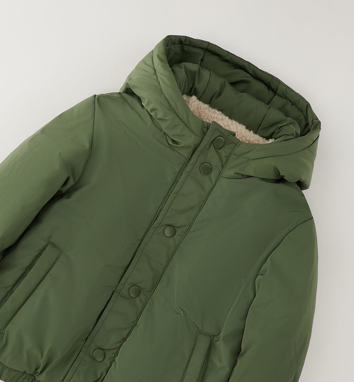 Giubbotto Reversibile Verde Bambino Foderato con Cappuccio e Bottoni a Pressione