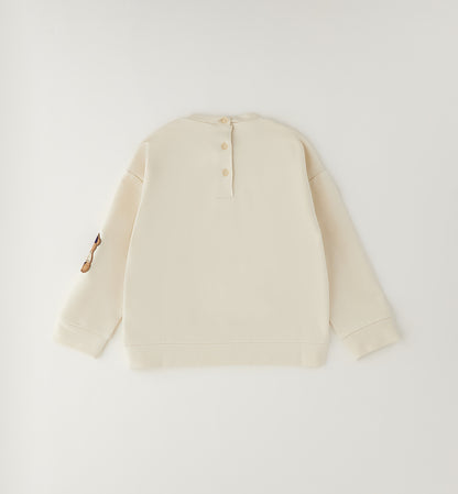 Felpa Bambina Oversized Beige con Orso – Girocollo e Vestibilità Comoda