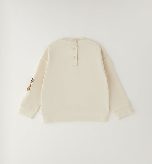 Felpa Bambina Oversized Beige con Orso – Girocollo e Vestibilità Comoda