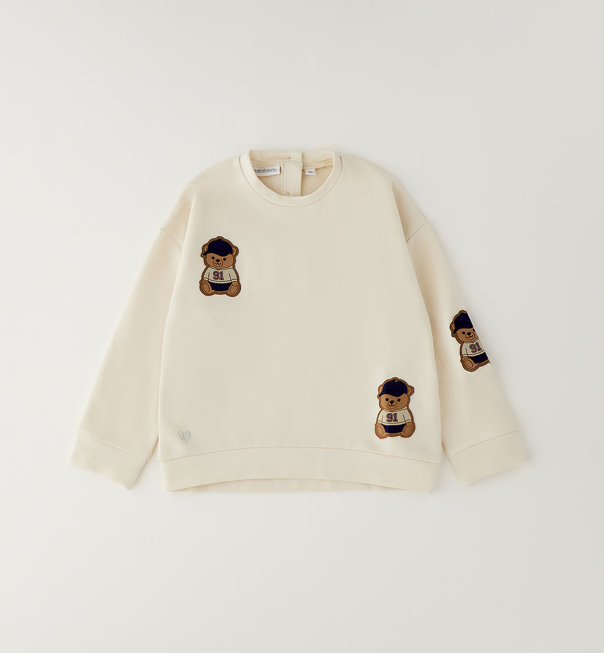 Felpa Bambina Oversized Beige con Orso – Girocollo e Vestibilità Comoda