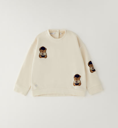 Felpa Bambina Oversized Beige con Orso – Girocollo e Vestibilità Comoda
