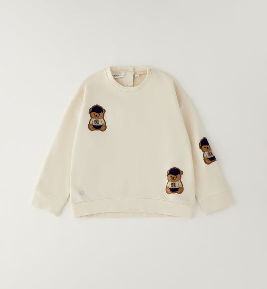 Felpa Bambina Oversized Beige con Orso – Girocollo e Vestibilità Comoda