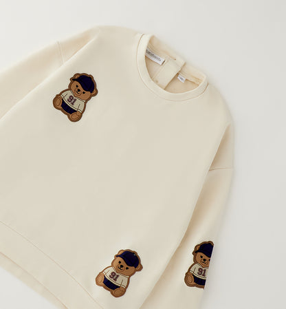 Felpa Bambina Oversized Beige con Orso – Girocollo e Vestibilità Comoda