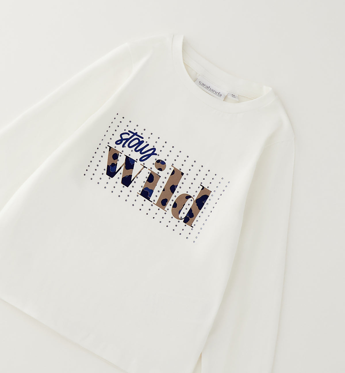 T-Shirt Sarabanda Bambina Off White con Stampa e Brillantini