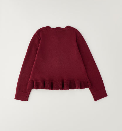 Cardigan Bambina Sarabanda Bordeaux con Filo Lurex – Girocollo e Bottoni