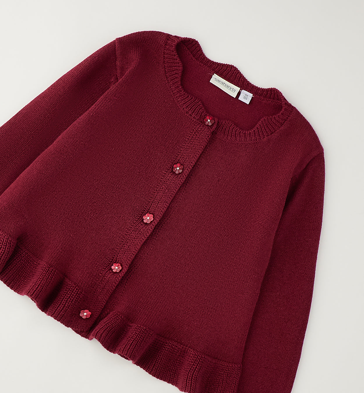 Cardigan Bambina Sarabanda Bordeaux con Filo Lurex – Girocollo e Bottoni