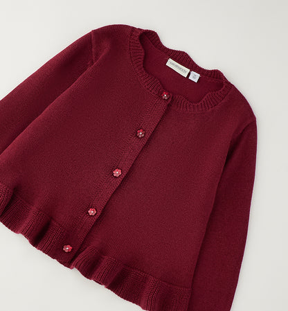 Cardigan Bambina Sarabanda Bordeaux con Filo Lurex – Girocollo e Bottoni