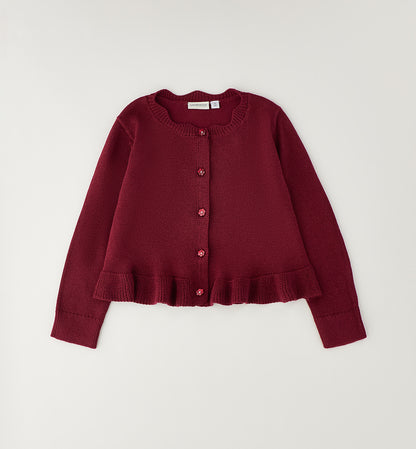 Cardigan Bambina Sarabanda Bordeaux con Filo Lurex – Girocollo e Bottoni