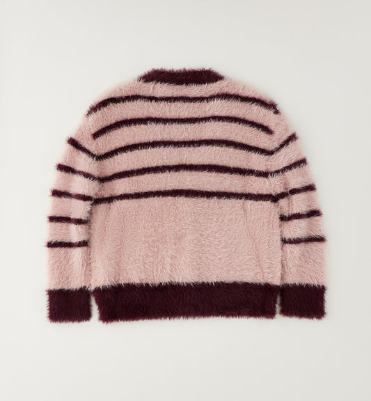Cardigan Bambina Sarabanda Rosa a Righe Bordeaux con Bottoni e Collo a V