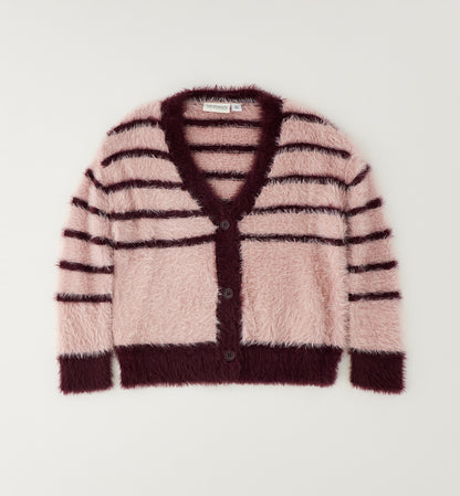 Cardigan Bambina Sarabanda Rosa a Righe Bordeaux con Bottoni e Collo a V