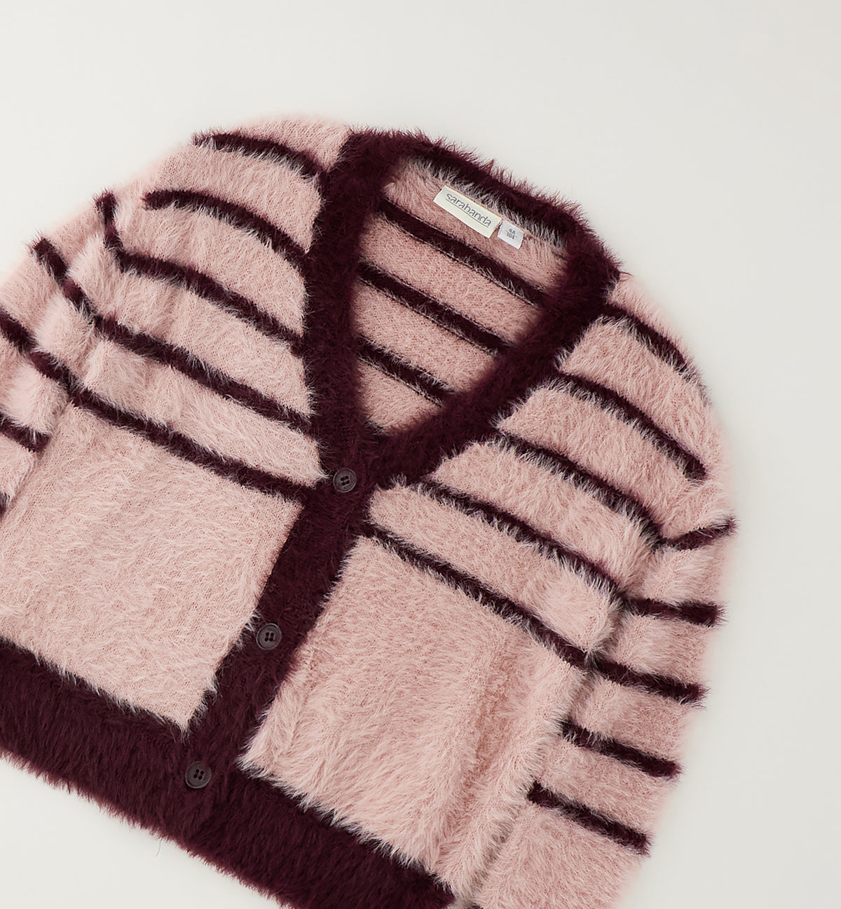 Cardigan Bambina Sarabanda Rosa a Righe Bordeaux con Bottoni e Collo a V