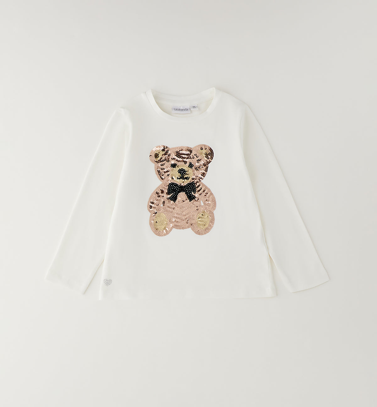 Maglietta Bambina Sarabanda Panna con Orso in Paillettes Rose Gold
