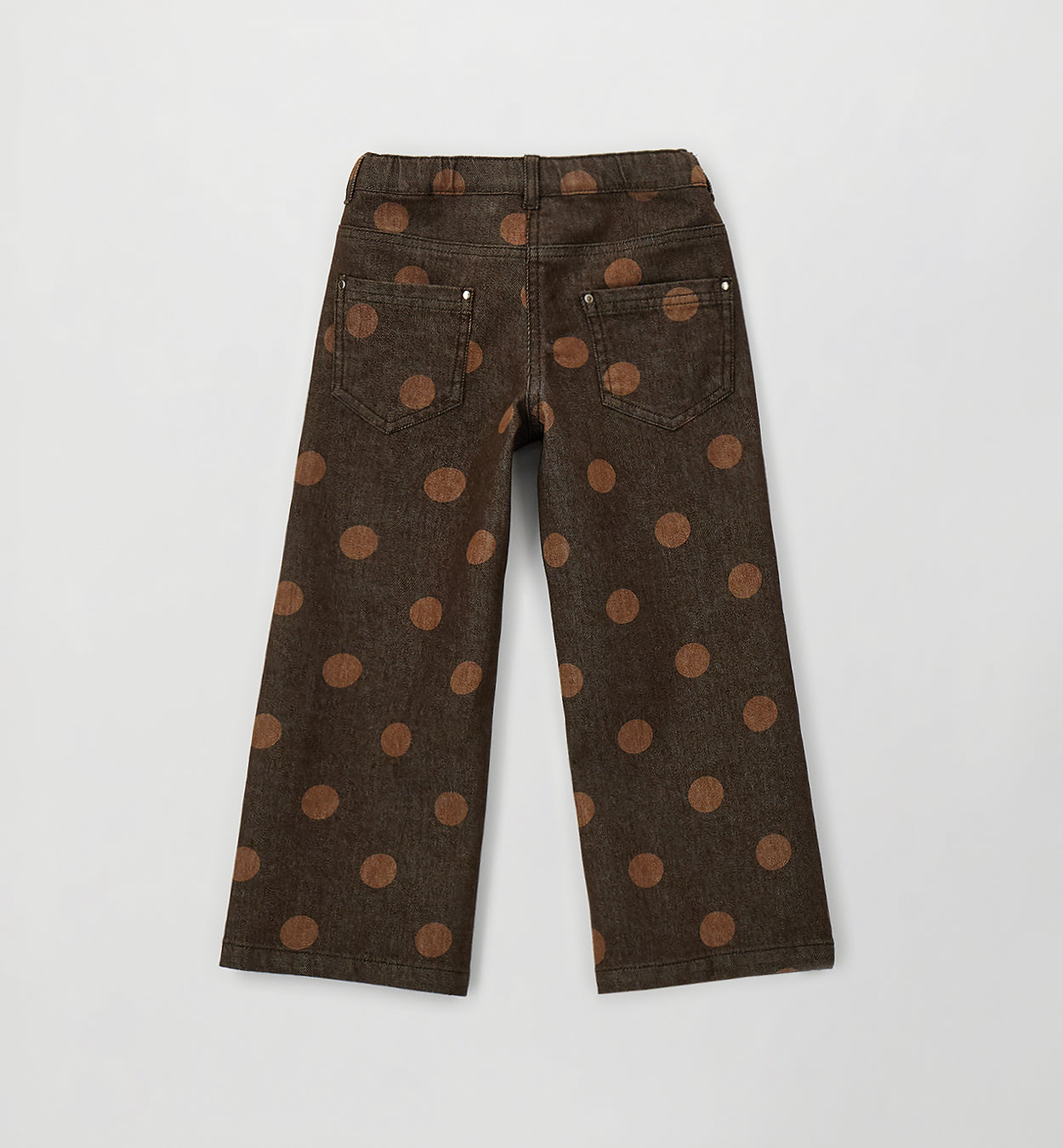 Pantalone Bambina Denim Marrone a Pois – Modello Largo con Bottoni Cuore