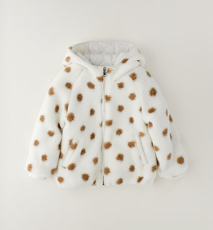 Piumino Reversibile Bambina Sarabanda Panna e Maculato – 2 in 1 con Cappuccio