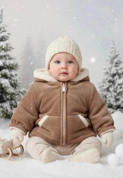 Cappotto Double Face Teddy Neonato con Cappuccio e Tasche – Invernale