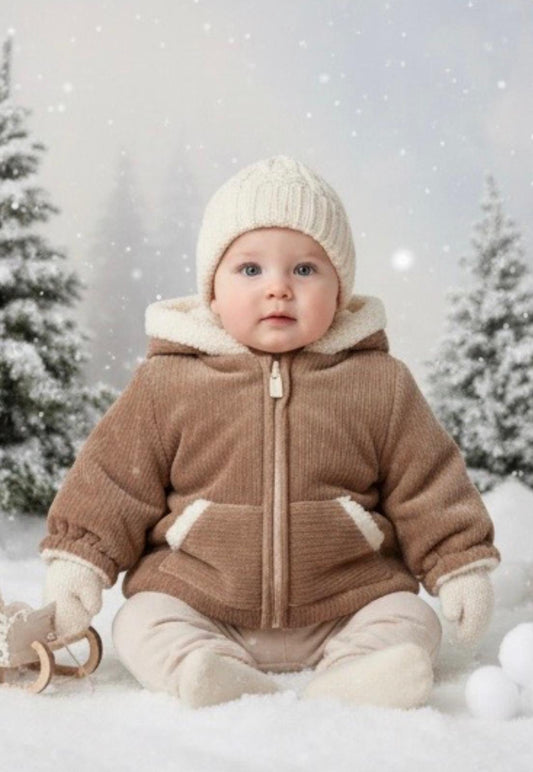 Cappotto Double Face Teddy Neonato con Cappuccio e Tasche – Invernale - OOPS by BabyBimbo 0-16