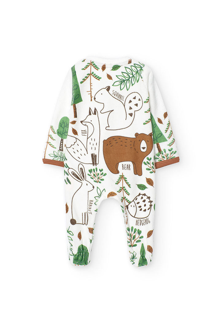 White velvet baby romper with Boboli print 129103