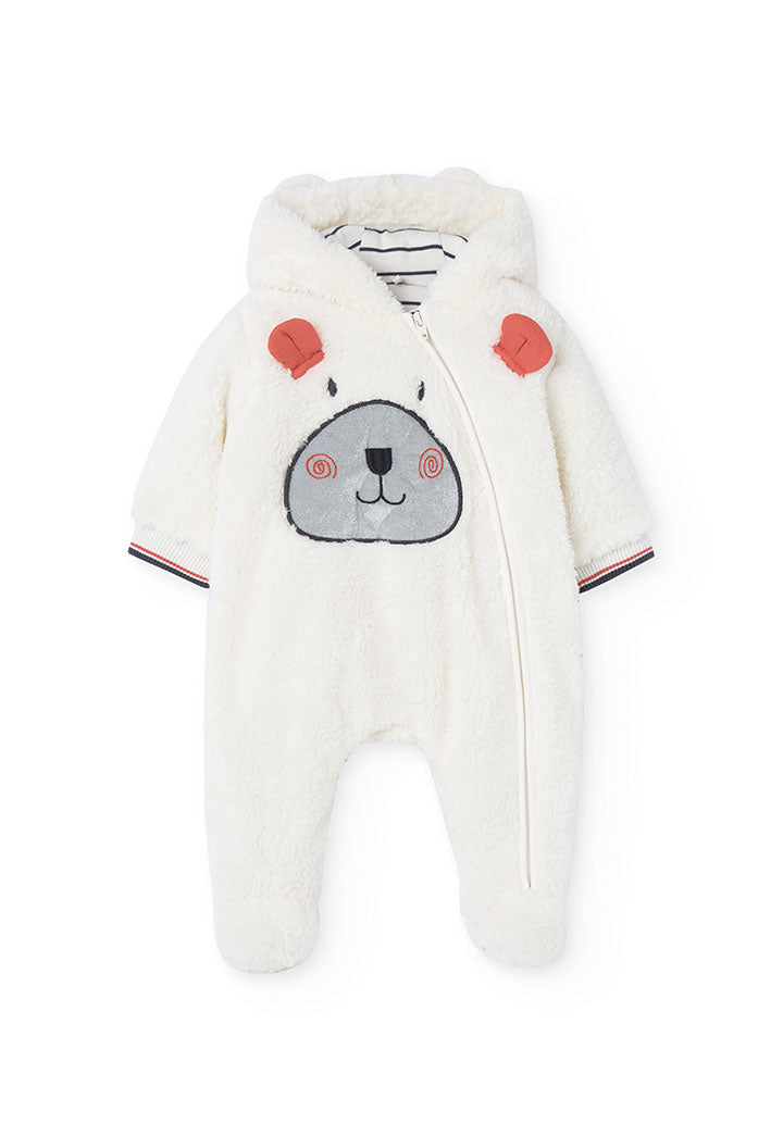 Baby Fur Romper in White with Boboli Print 149004