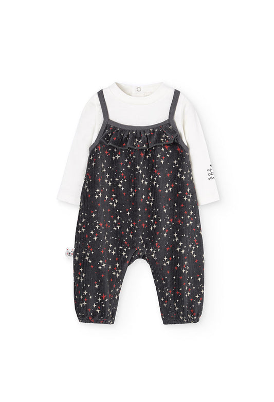 2-piece set bodysuit + overalls with printed Boboli star detail art.149060