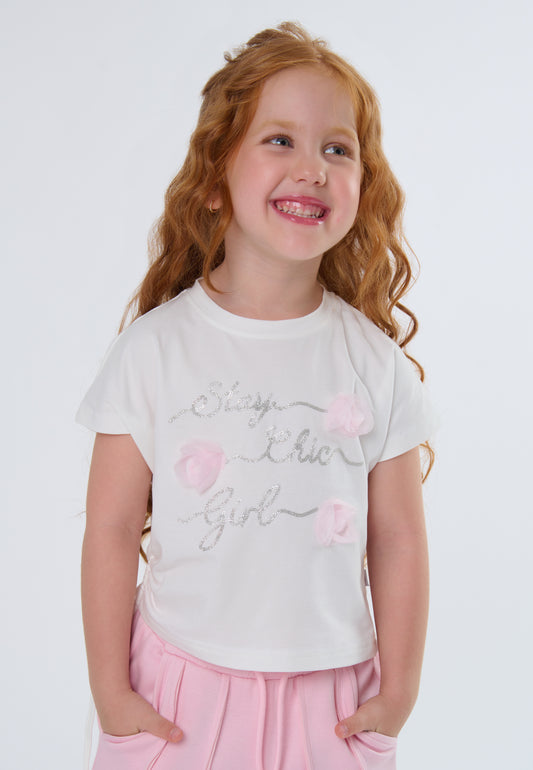 T-shirt Bambina TOBETOO Bianca con Petali di Rose Rosa - OOPS by BabyBimbo 0-16