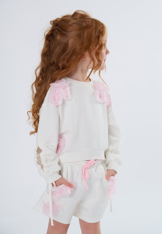 Pantalone Corto Bambina TOBETOO Bianco con Petali Rosa - OOPS by BabyBimbo 0-16