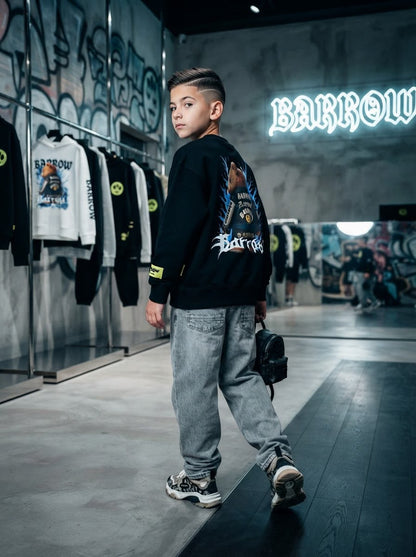 Felpa Ragazzo Barrow in Puro Cotone Over con Maxi Stampa Teddy