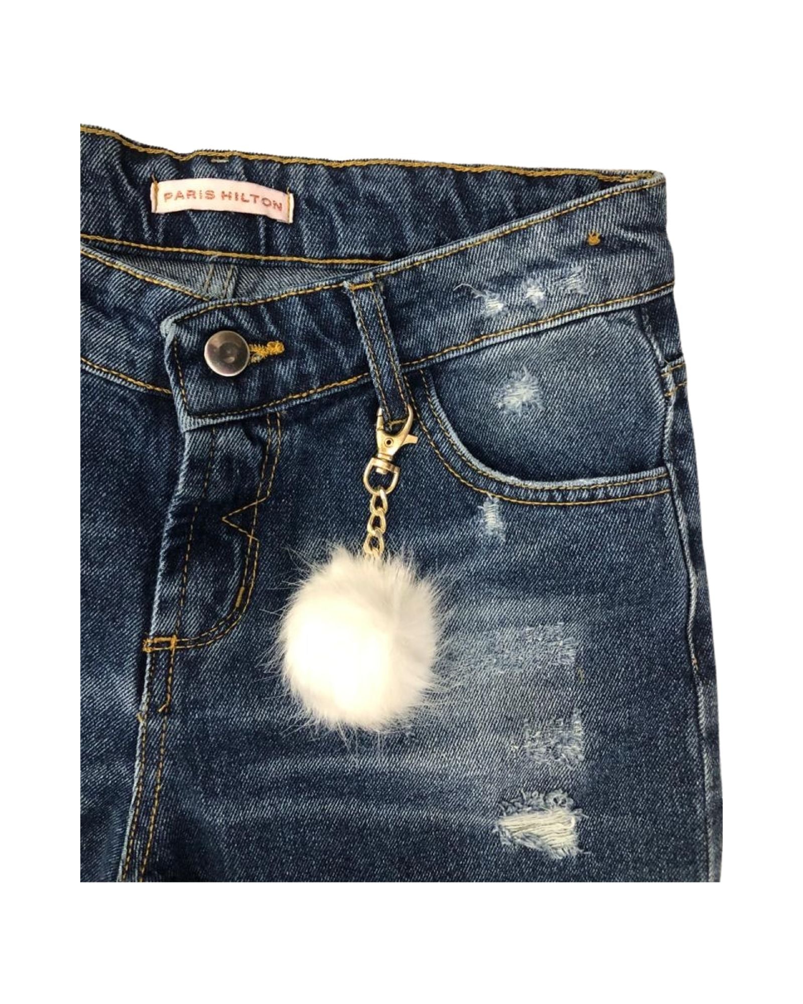 jeans , Jeans baggy strappati con ponpon  per Ragazza da 8anni a 16anni Paris Hilton PHJDT4314 - BabyBimbo 0-16, abbigliamento bambini
