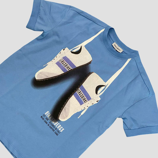T-Shirt Bikkembergs Azzurra con Grafica Frontale