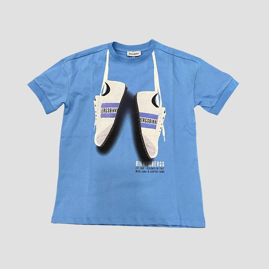 T-Shirt Bikkembergs Azzurra con Grafica Frontale