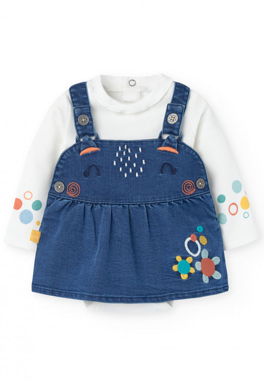 3-piece set bodysuit + overalls + tights Boboli with embroidered detail art.119001