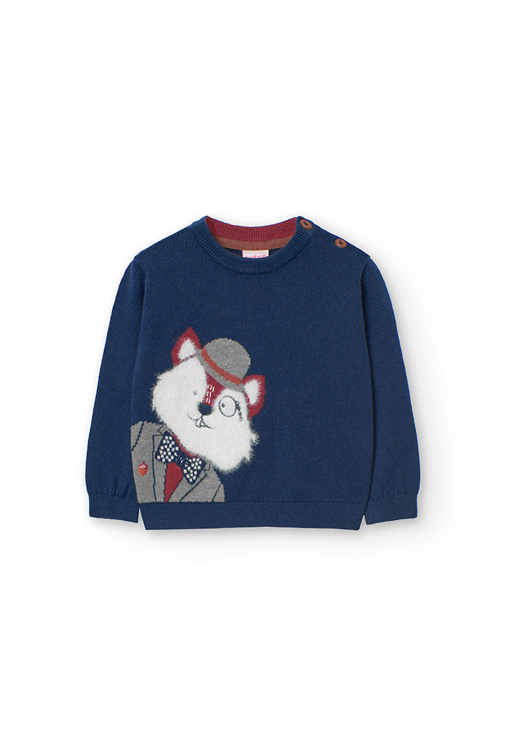 Maglione in tricot con stampa e in blu navy per Bambino da 18mesi a 8anni Boboli 719007