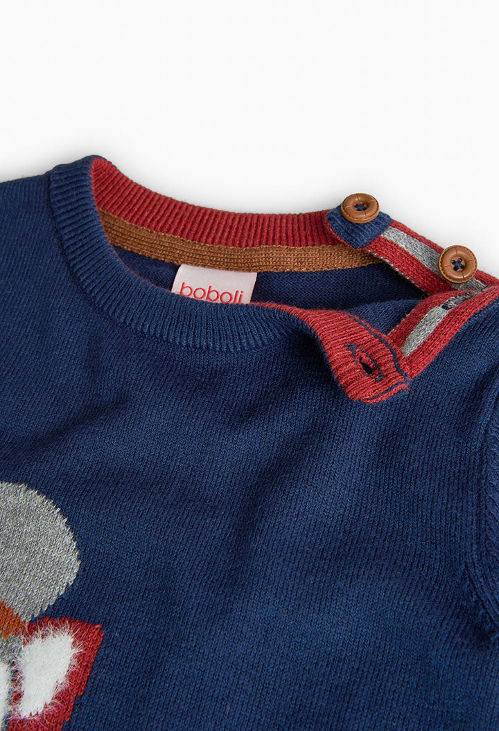 Maglione in tricot con stampa e in blu navy per Bambino da 18mesi a 8anni Boboli 719007