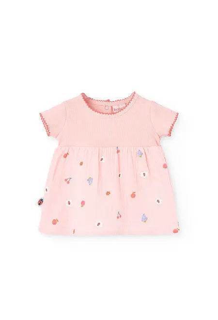 Abito in maglia per bambina in colore rosa con stampa floreale per neonata Boboli 101091 - OOPS by BabyBimbo 0-16