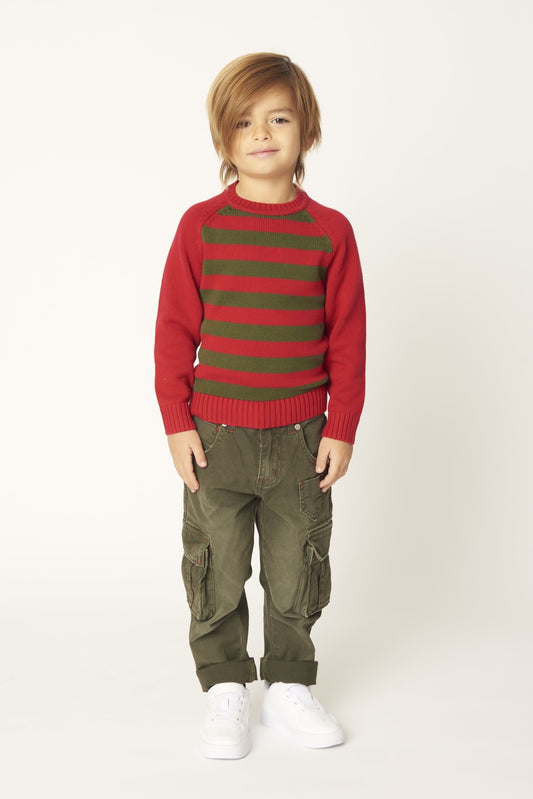 Pantalone con tasconi Verde Militare per bambino da 3anni a 7anni Y-Clù BYB10402