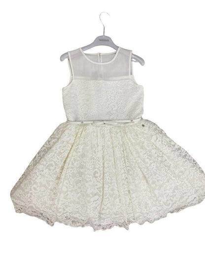 Abito Elegante in pizzo colore panna con cintura in vita per Ragazza 10anni Sarabanda 0J428 - OOPS by BabyBimbo 0-16