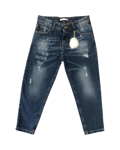 jeans , Jeans baggy strappati con ponpon  per Ragazza da 8anni a 16anni Paris Hilton PHJDT4314 - BabyBimbo 0-16, abbigliamento bambini