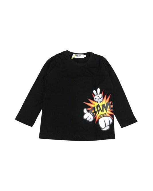 Maglietta , Maglietta girocollo Nera per bambino da 2anni a 10anni Mousse XKTL308BL - BabyBimbo 0-16, abbigliamento bambini