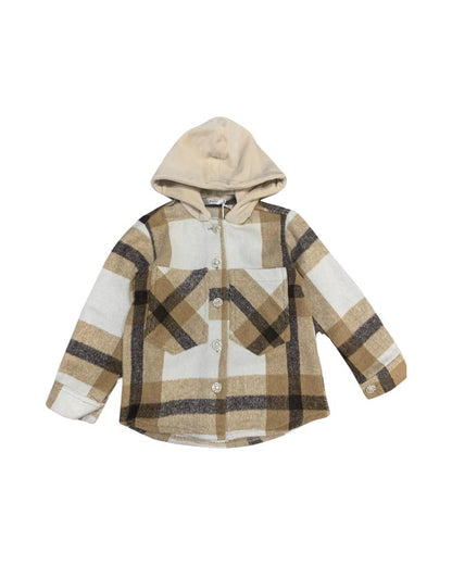 camicia , Camicia/giacca con cappuccio ragazza color beige da 3anni a 7anni Y-Clù YB20415 - BabyBimbo 0-16, abbigliamento bambini