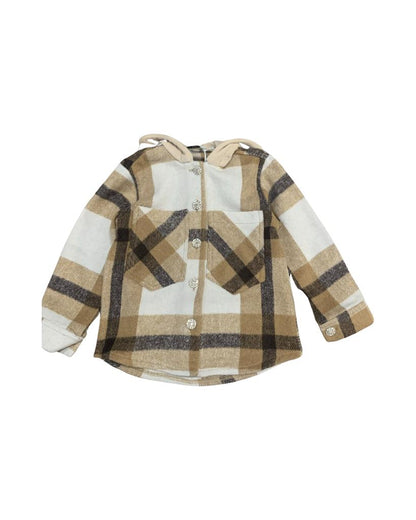 camicia , Camicia/giacca con cappuccio ragazza color beige da 3anni a 7anni Y-Clù YB20415 - BabyBimbo 0-16, abbigliamento bambini