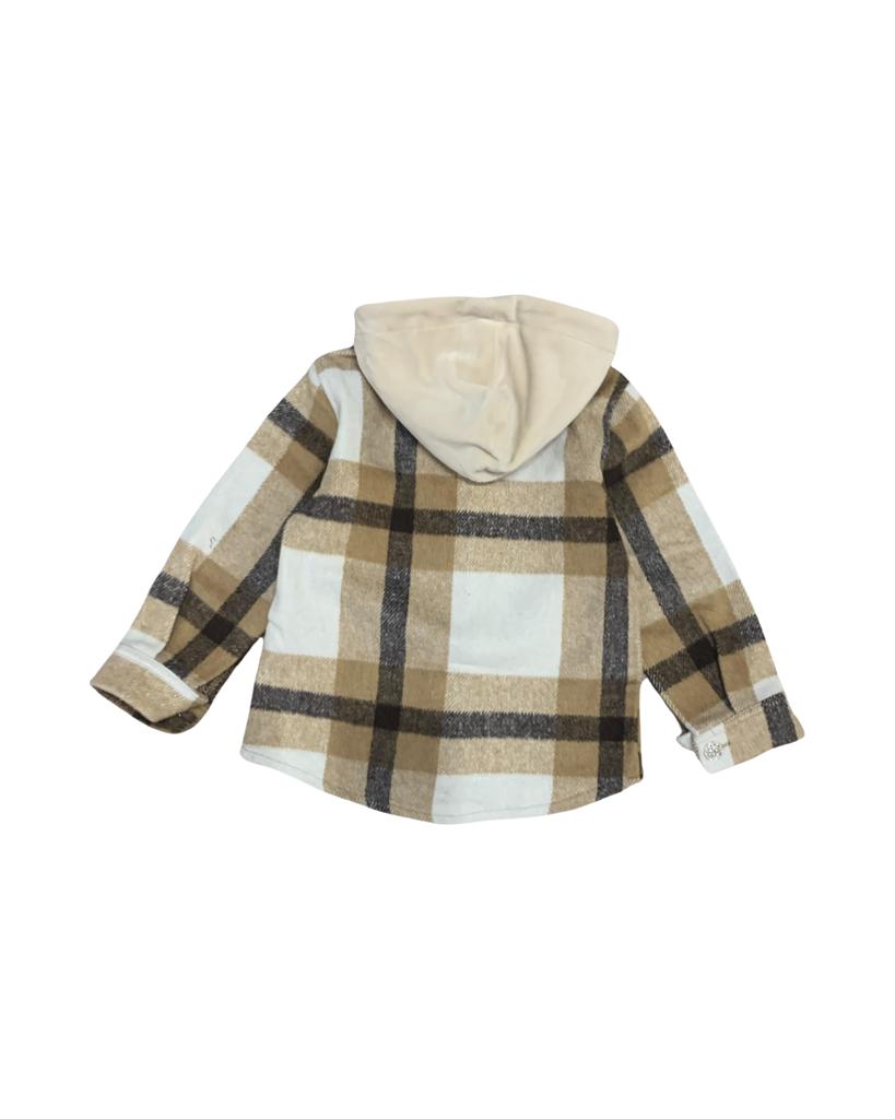 camicia , Camicia/giacca con cappuccio ragazza color beige da 3anni a 7anni Y-Clù YB20415 - BabyBimbo 0-16, abbigliamento bambini