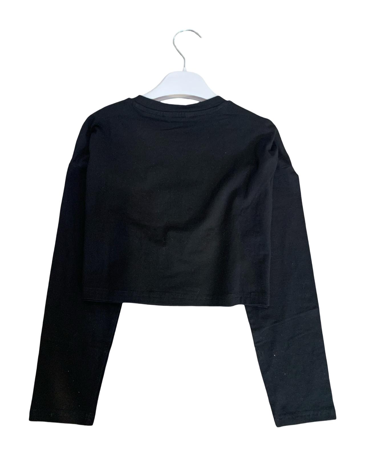 Maglietta nera cropped per  bambina da 8anni a 16anni Y-Clu YFJF24t173