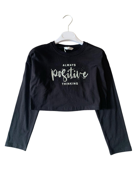 Maglietta nera cropped per  bambina da 8anni a 16anni Y-Clu YFJF24T182