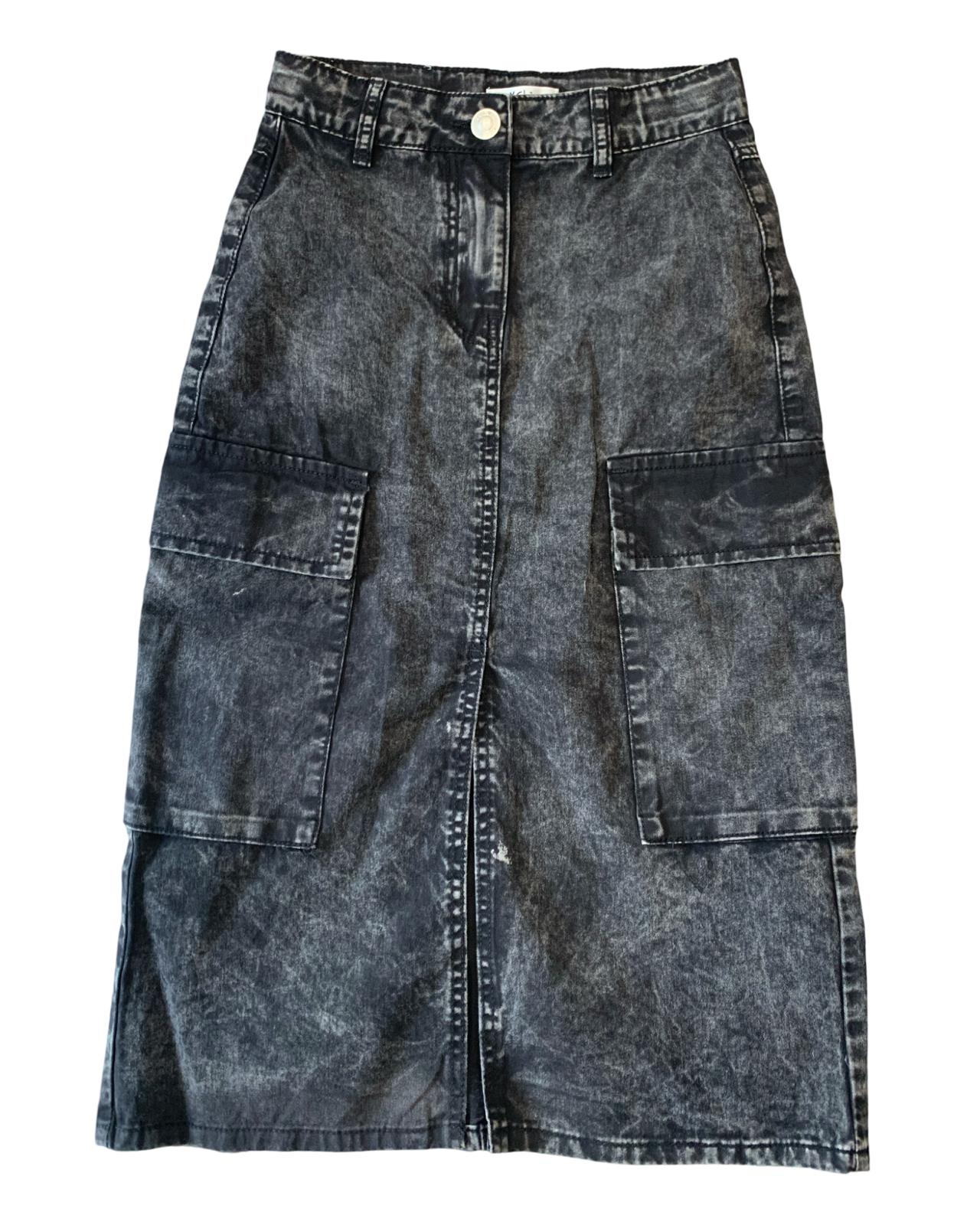 Gonna Cargo nero Stone washed per  bambina da 8anni a 16anni Y-Clu YFJF24G237