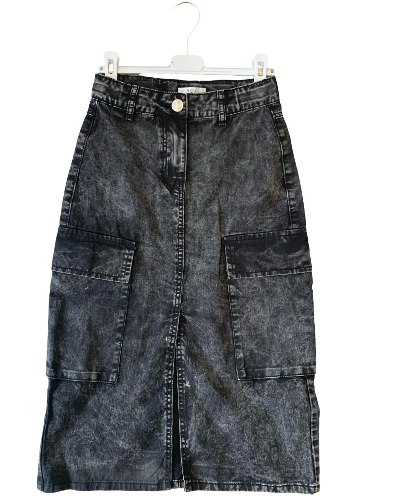 Gonna Cargo nero Stone washed per  bambina da 8anni a 16anni Y-Clu YFJF24G237