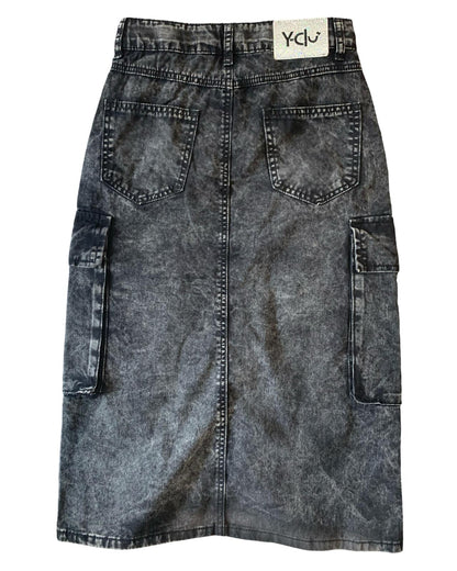 Gonna Cargo nero Stone washed per  bambina da 8anni a 16anni Y-Clu YFJF24G237