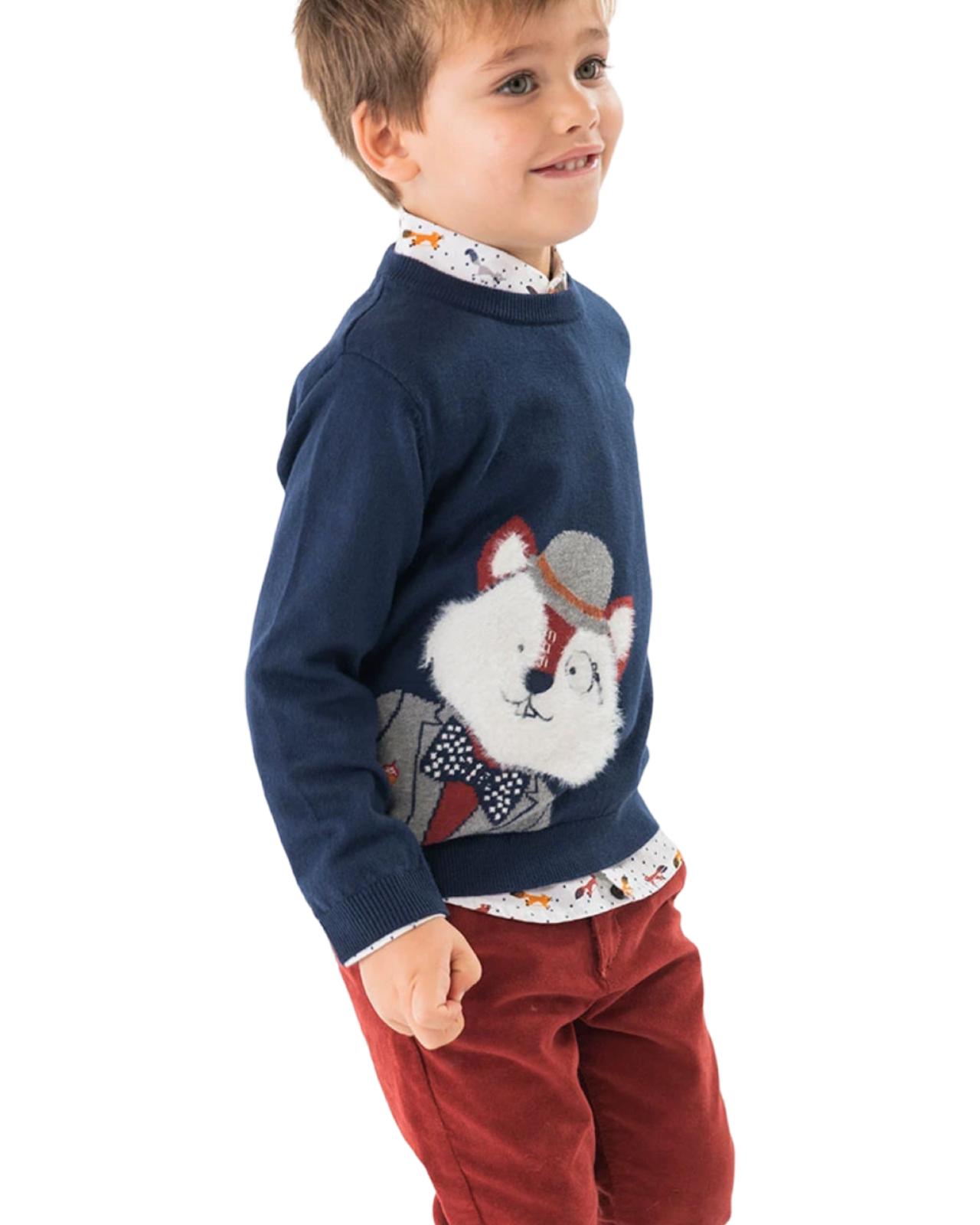 Maglione in tricot con stampa e in blu navy per Bambino da 18mesi a 8anni Boboli 719007