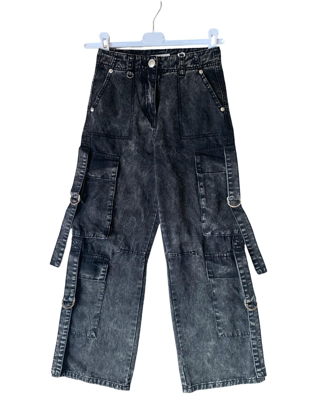 Pantaloni Cargo nero Stone wash per  bambina da 8anni a 16anni Y-Clu YFJF24P238