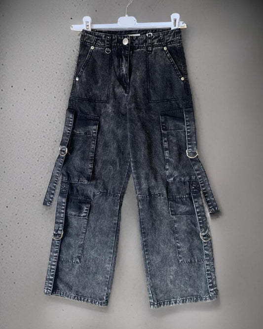 Pantaloni Cargo nero Stone wash per  bambina da 8anni a 16anni Y-Clu YFJF24P238