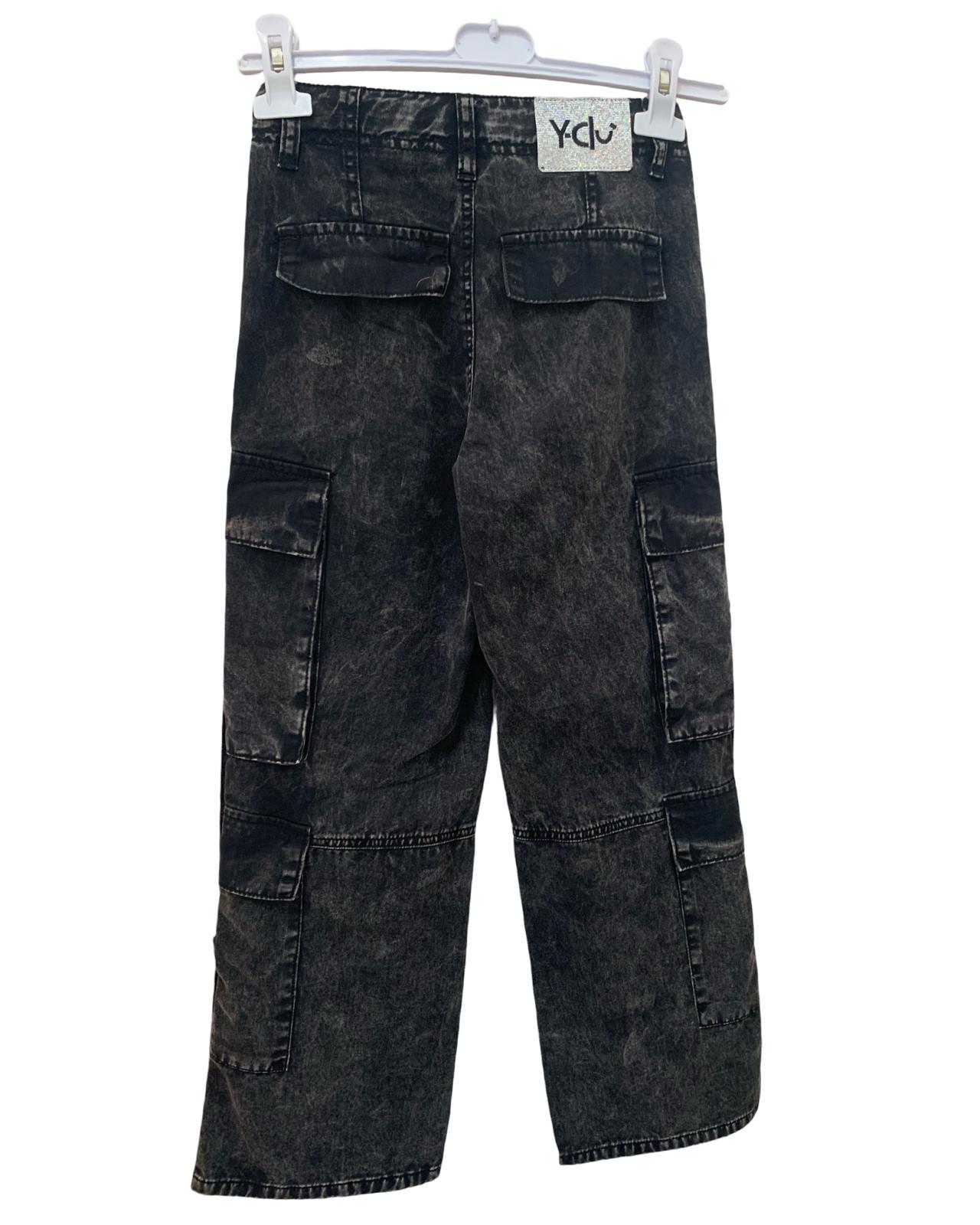 Pantaloni Cargo nero Stone wash per  bambina da 8anni a 16anni Y-Clu YFJF24P238